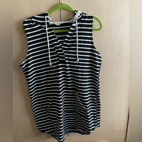 Black and White Striped Swim Coverup - Picture 1 of 4